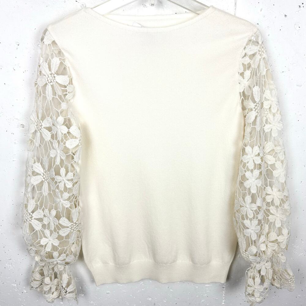 Siani Milano Vanilla Floral Lace Sleeve Sweater Rayon Blend Crewneck Size Medium
